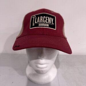 Larceny Bourbon Hat Cap Snap Back Red Tan Trucker Mesh Whiskey Advertising Mens
